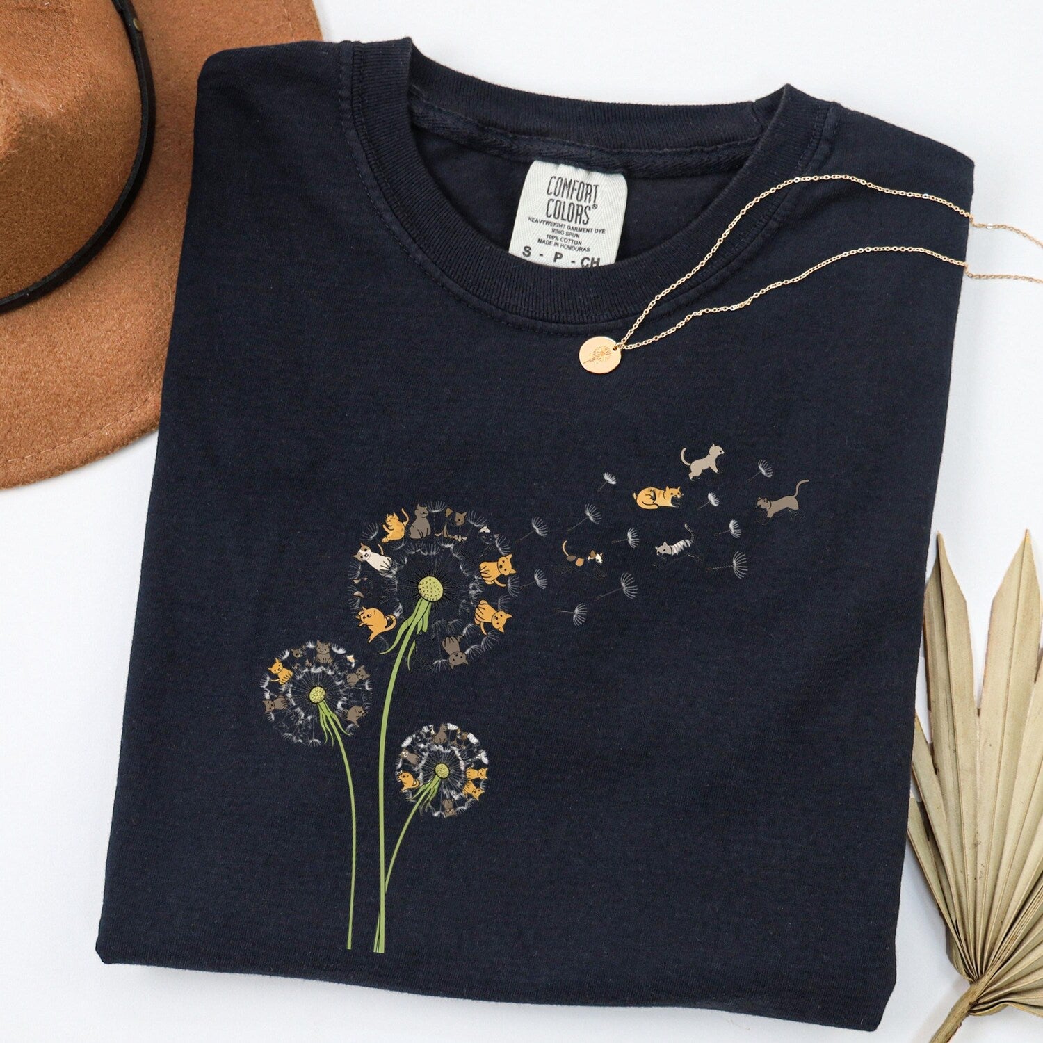 Comfort ColorsÂ® Fly Dandelion Cats Shirt | Flying Flower Cat Tee | Summer Gift