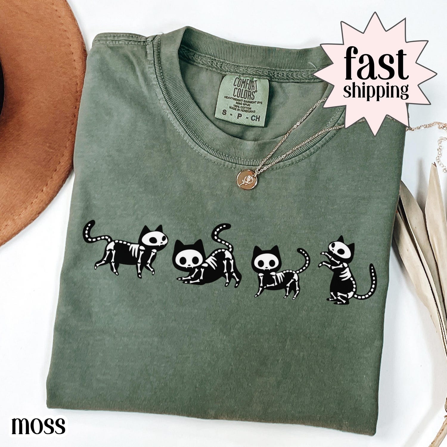 Halloween Shirt Comfort Colors Black Cat Skeleton Tshirt Fall Spooky Season Kitty Tee Halloween Costume October Tshirt for Cat Lover