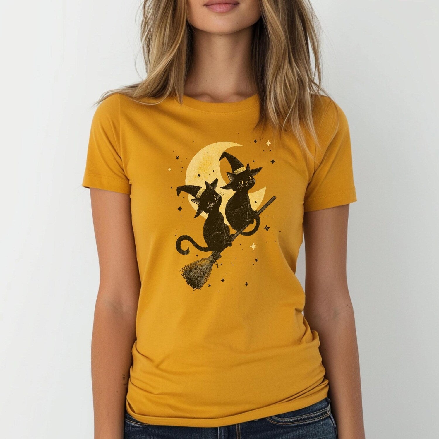 Witchy Black Kittens Tee - Retro Halloween Cat Lover T-Shirt