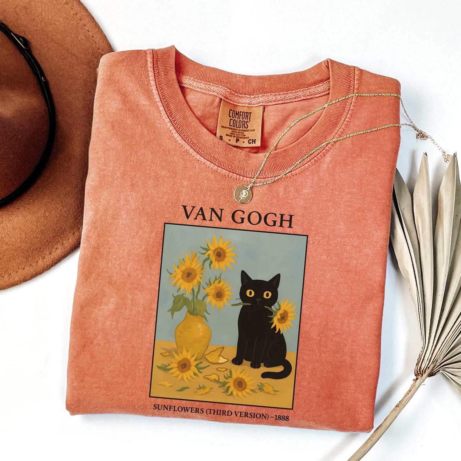 Van Gogh Cat Sunflower T-Shirt | Black Cat Art Comfort Colors Tee | Art Lover Gift