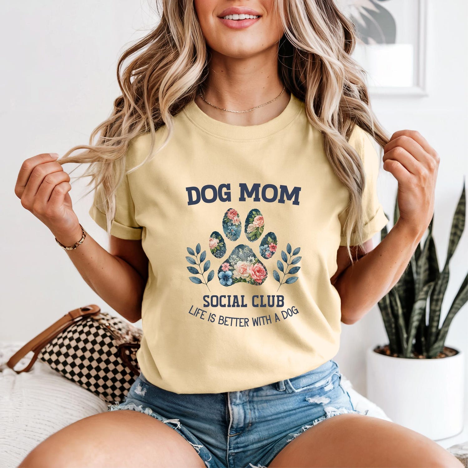 Comfort Colors Dog Mom Shirt: Floral Paw Print Tee