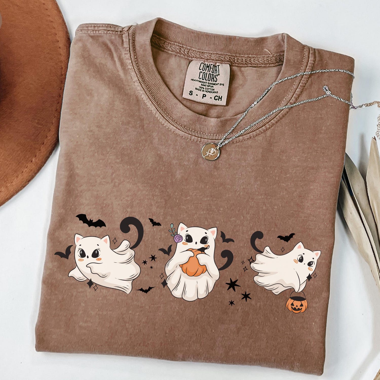 Spooky Cat Ghost T Shirt, Comfort ColorsÂ®, Halloween Shirt, Cat Lover Shirt, Funny Halloween Tee, Cat Mom Halloween Shirt, Spooky Season Tee