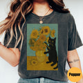 Comfort ColorsÂ® Van Gogh Cat Shirt, Van Gogh Irises Cat Tshirt, Black Cat Tee, Funny Cat Shirt, Ladies Shirts, Funny Gift Idea, Cat Mom Gift