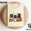 Black Cat And Coffee Cups Shirt - Halloween Cat Lover T-shirt, Autumn Vibes Tee