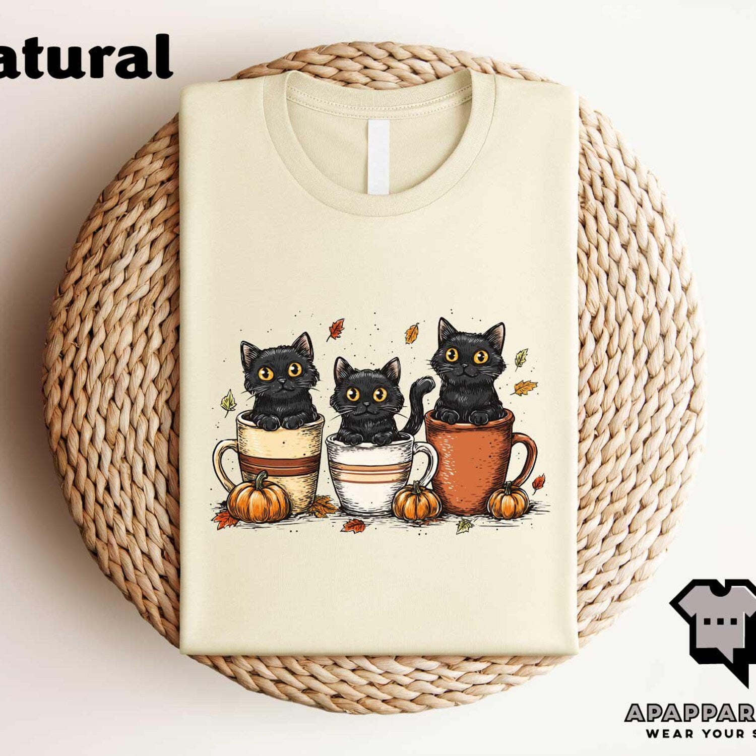 Black Cat And Coffee Cups Shirt - Halloween Cat Lover T-shirt, Autumn Vibes Tee