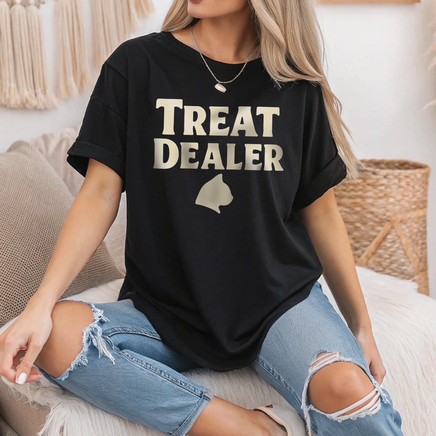 Treat Dealer Shirt, Funny Cat Lover T-Shirt, Cute Pet Owner Gift, Minimalist Cat Graphic Tee