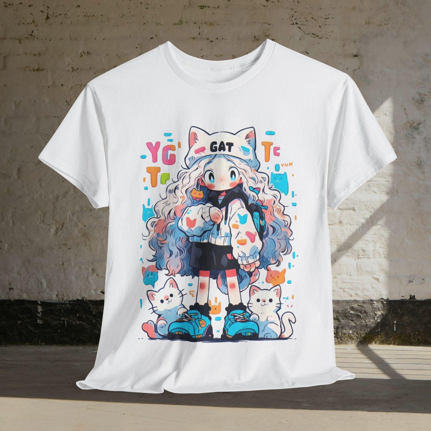 Kawaii Cat Lover T-Shirt - Cute Graphic Tee Unisex Heavy Cotton Gift for Cat Lovers
