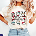 Cute Meowy Christmas Cat Shirt - Funny Holiday Cat Lover T-Shirt - Cute Xmas Kitten Tee - Festive Cats in Santa Hats, Cat Christmas Gift tee