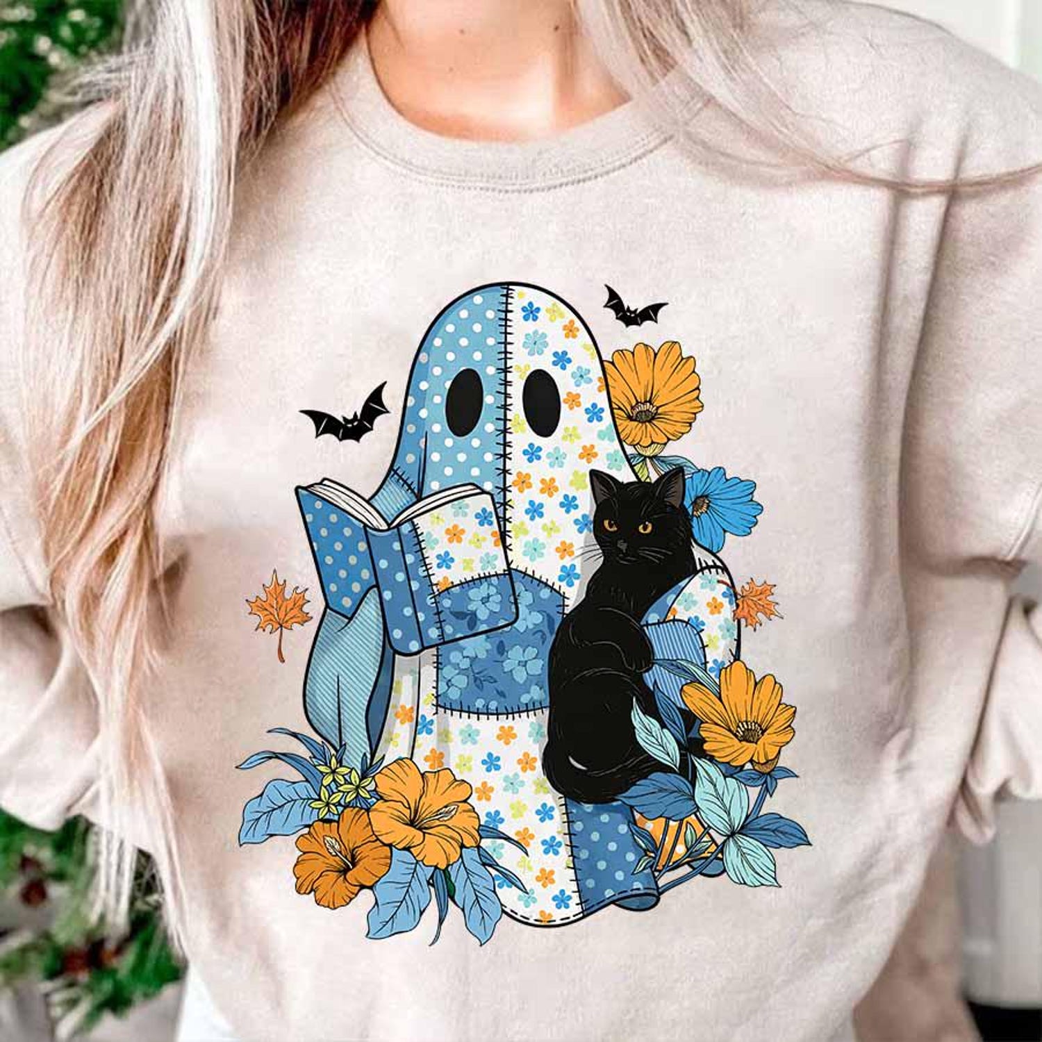 Ghost Reading Books Shirt | Black Cat Ghost Tee | Bookworm Book Lover Gift