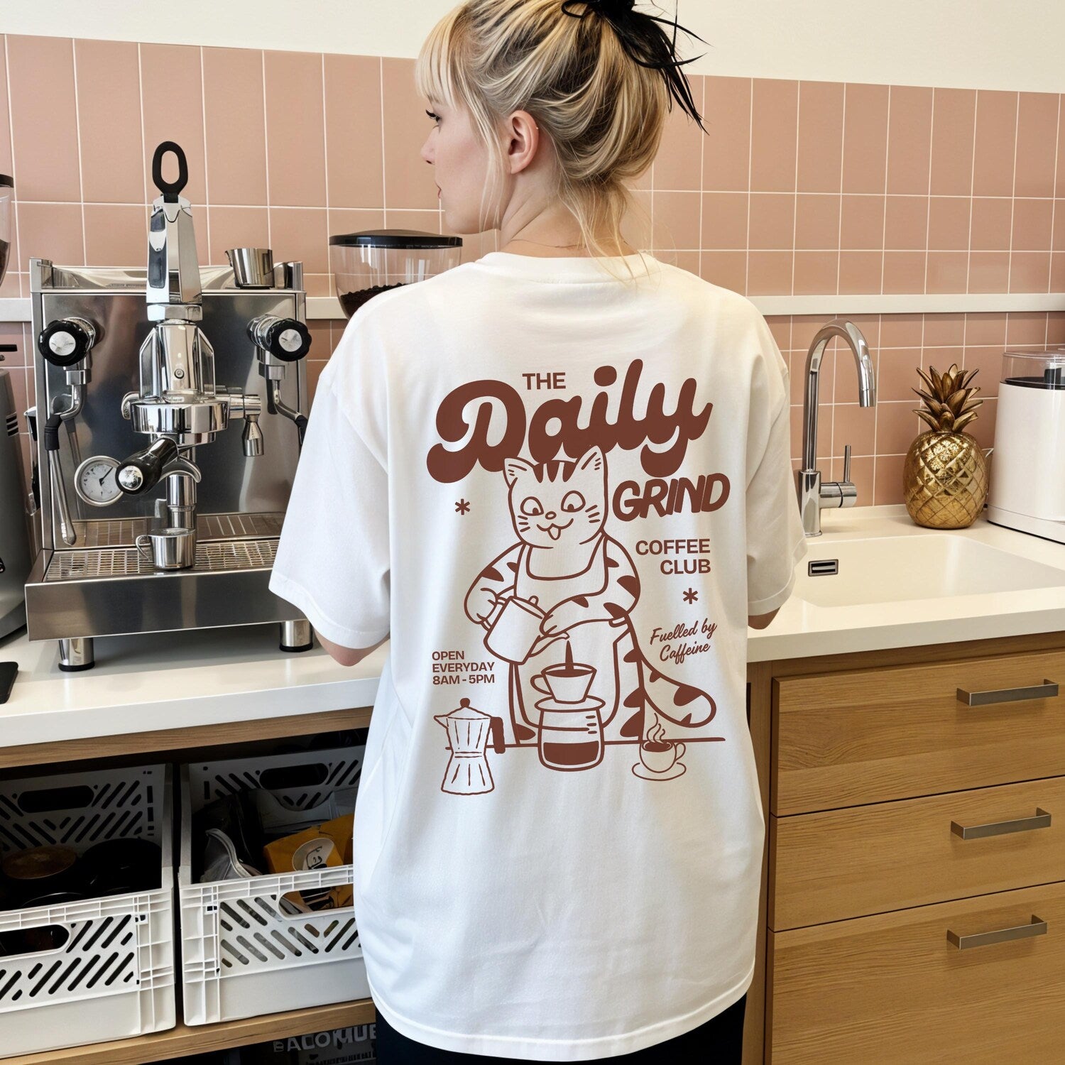 Funny Cat Coffee Shirt, Gift for Cat Lovers, Cute Feline Coffee Club Brunch Shirt, Retro Coffee Lovers Shirt, Womens Clothing Plus Size