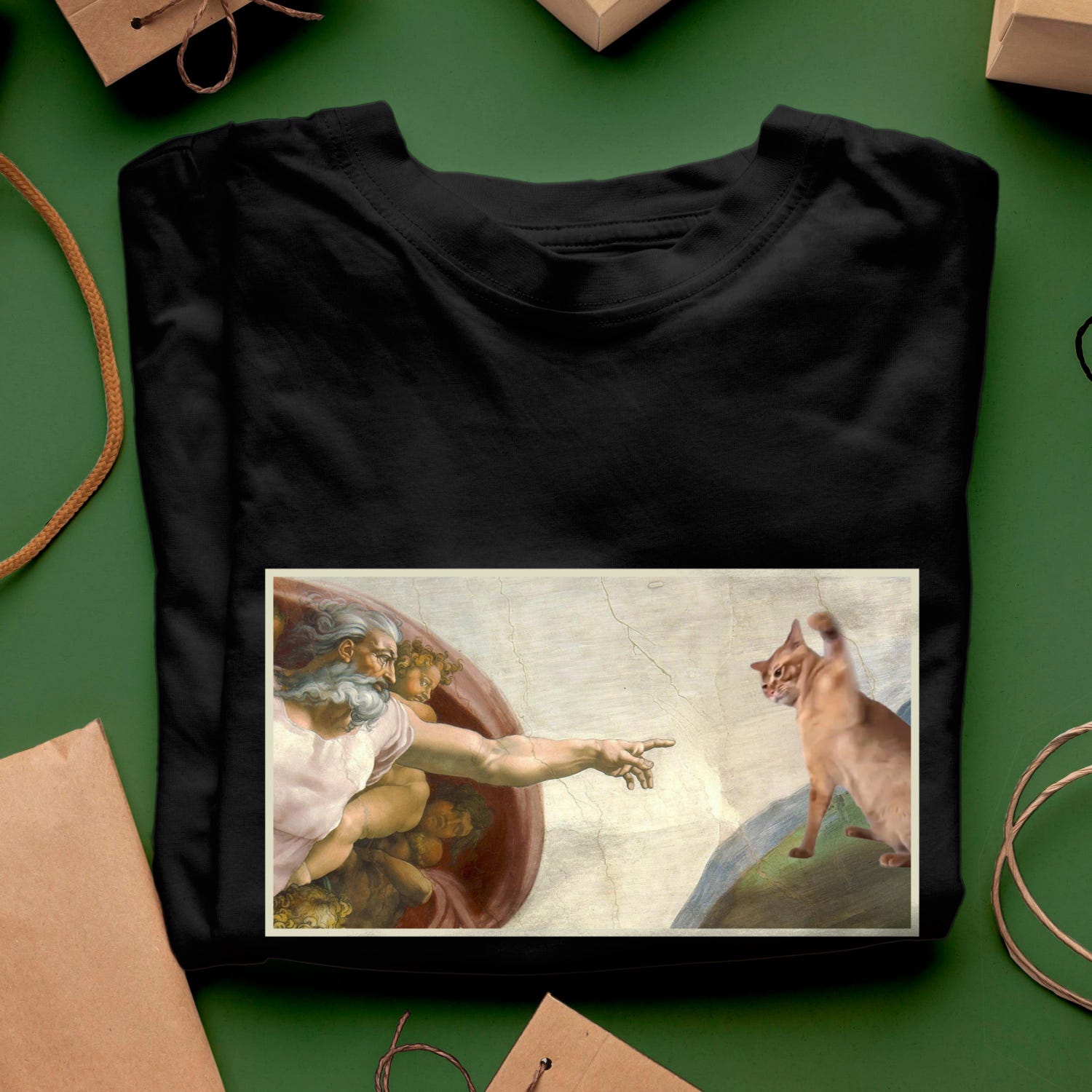 Almighty Slap Cat T-Shirt, Creation of Adam Parody Meme Tee, Funny Art Cat Lover Gift Shirt