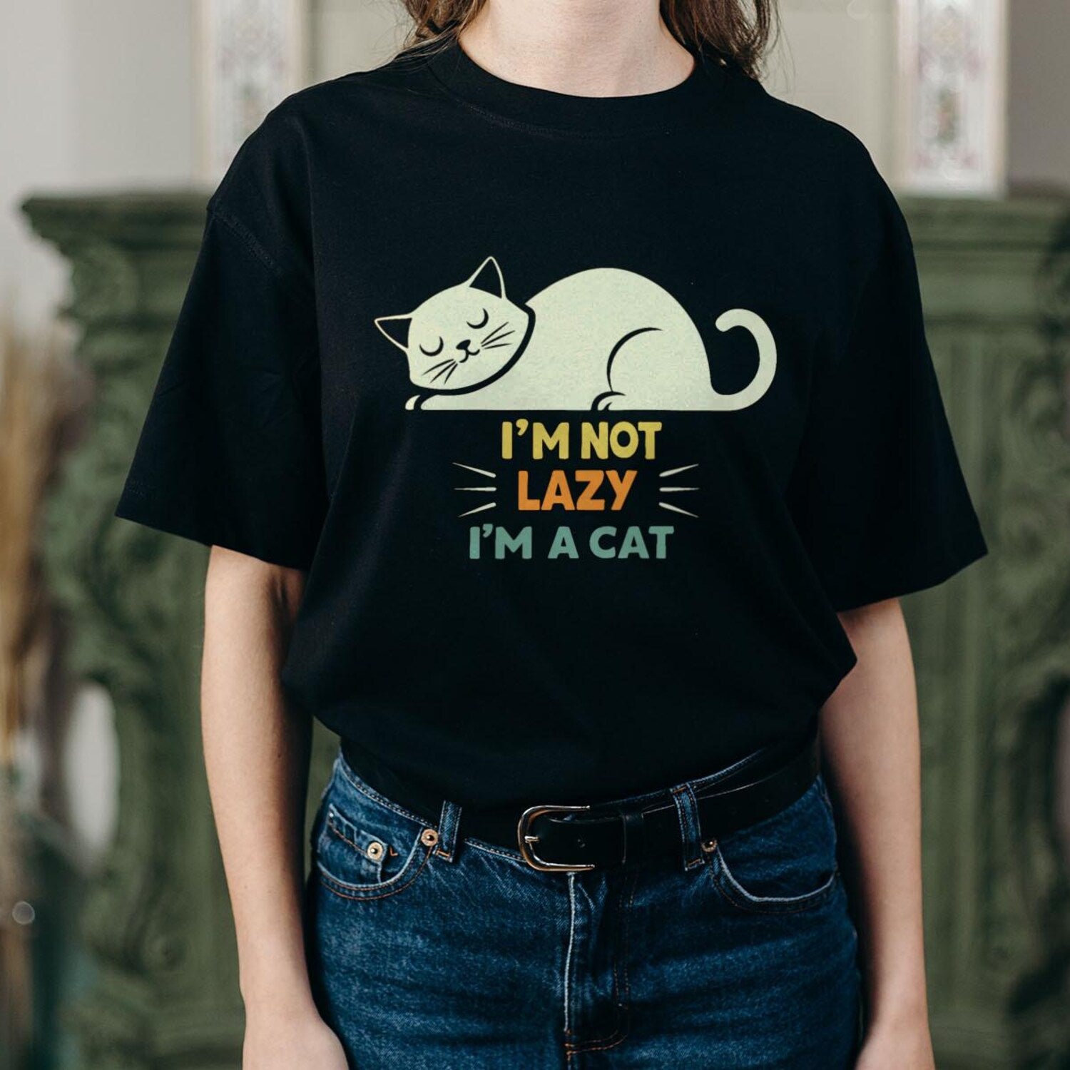 Funny Lazy Cat T-Shirt | Cat Lover Humor Tee | Gift for Cat Mom Dad
