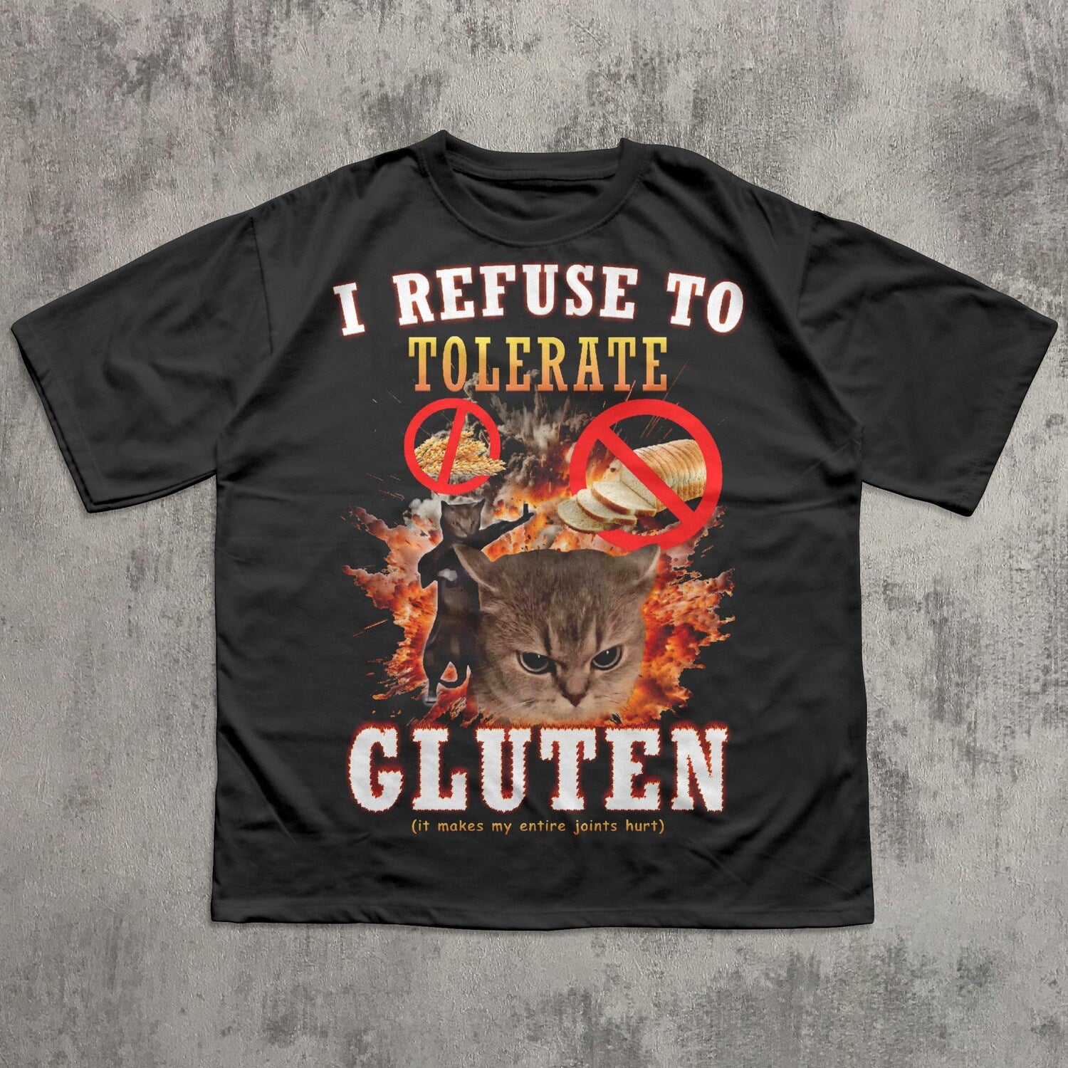 I Refuse To Tolerate Gluten Cat Meme Tee Shirt - Funny Gift for Cat Lovers