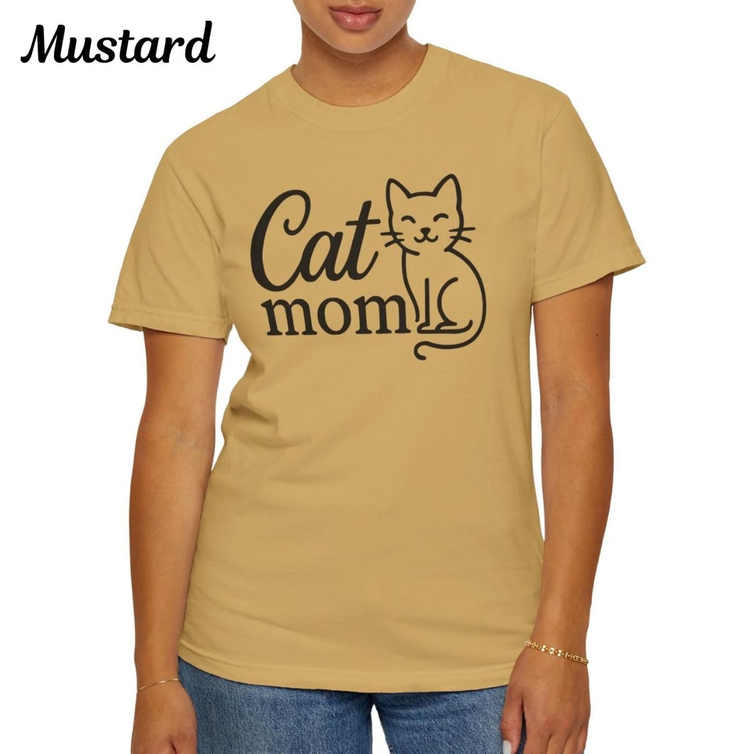 Cat Mom T-Shirt - Garment-Dyed Cotton Tee, Funny Gift for Cat Lovers