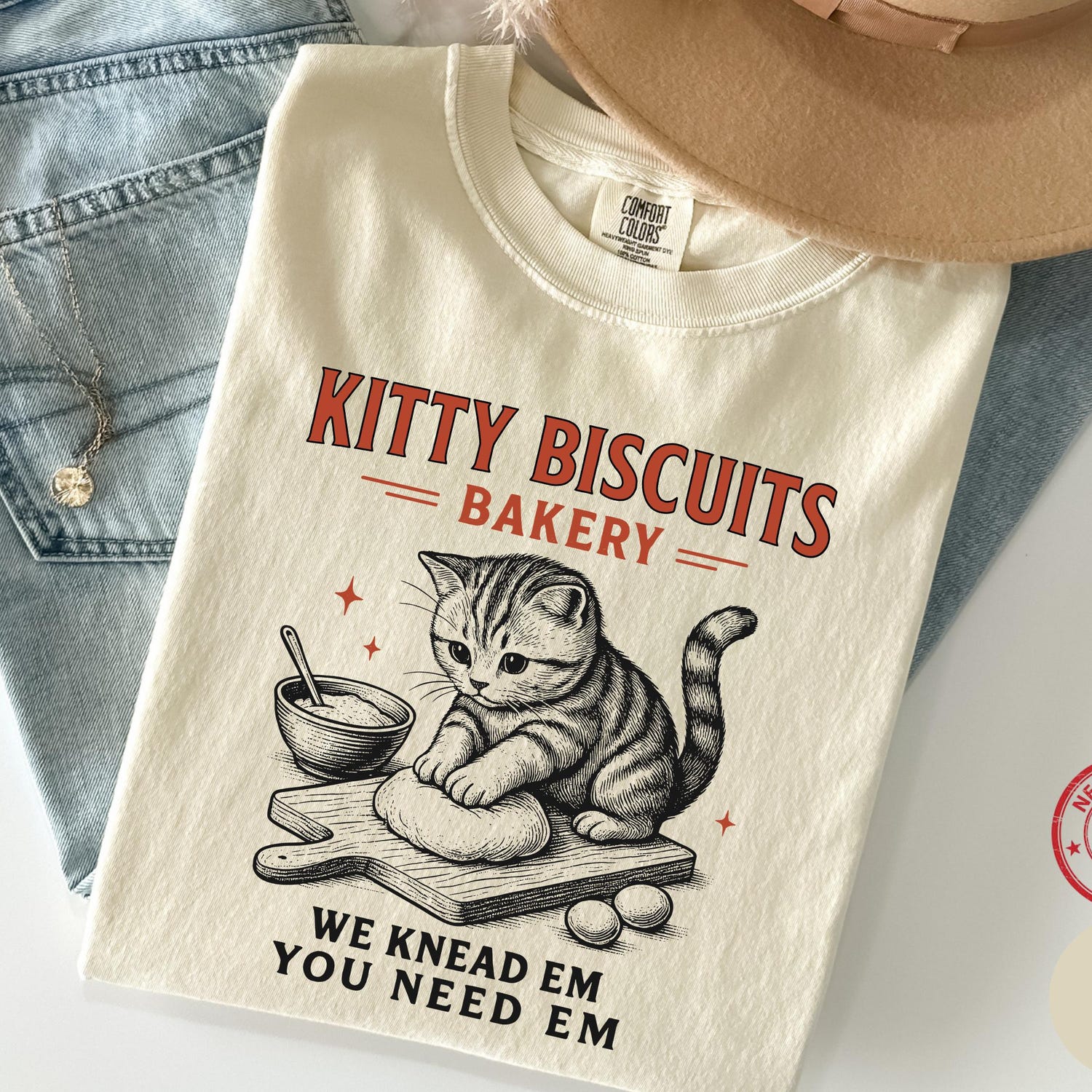 Kitty Biscuits T-Shirt - Comfort Colors Retro Humorous Cat Bakery Tee