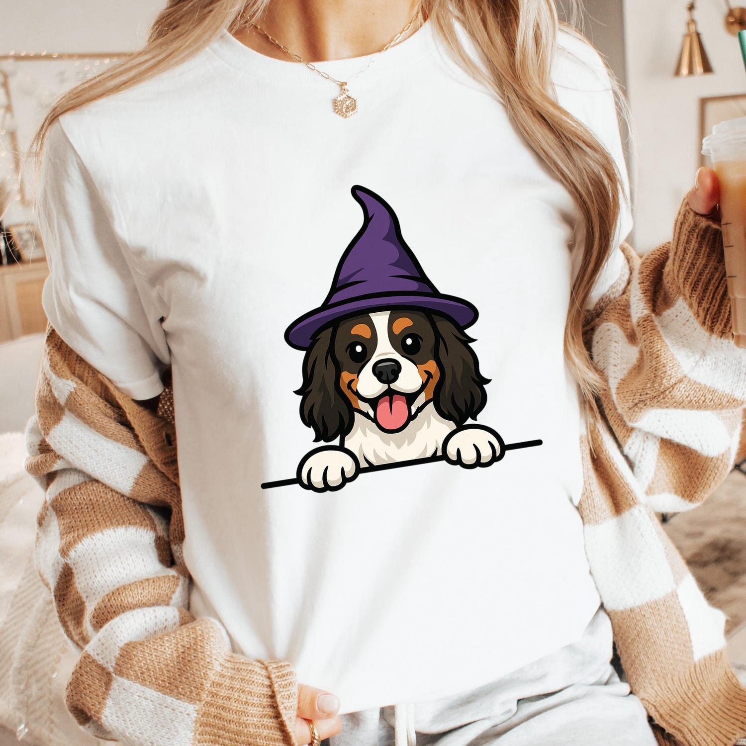 cavalier witch dog shirt cute halloween dog lover tee gift for dog moms spaniel owners witchy pet lovers dog fans dog mom t-shirt cavalier