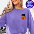 Black Cat Pumpkin Halloween Long Sleeve Comfort Colors Tee - Cat Mom Gift for Spooky Season