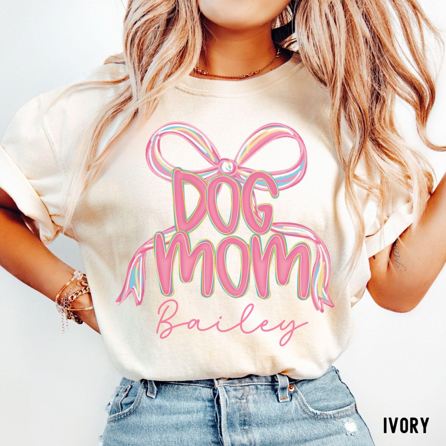Dog Mom Coquette Bow Shirt, Mother's Day Shirt, Dog Mama Shirt, Dog Mom Gift, Personalized Dog Lover Gift, New Puppy Mom