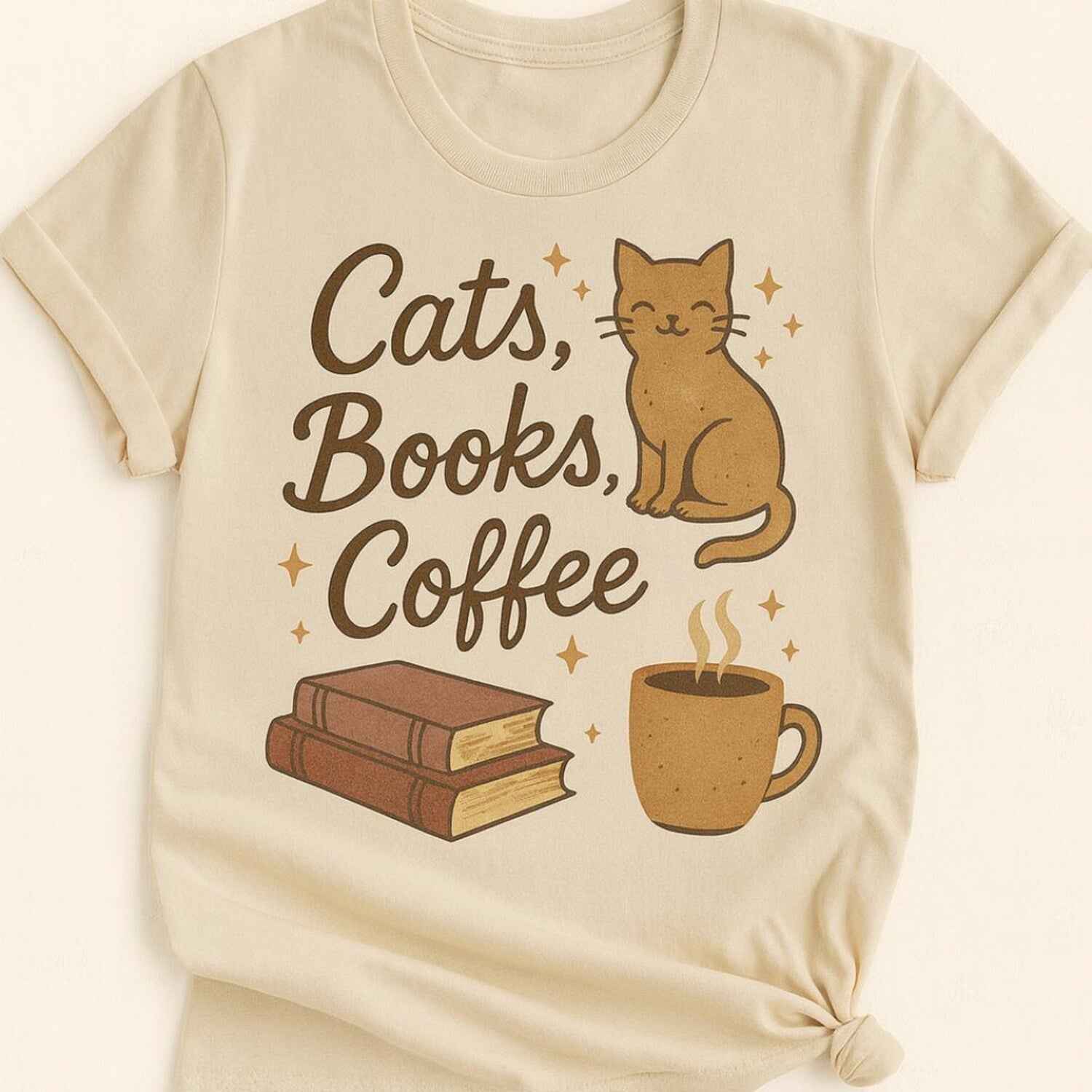Cats Books Coffee T-Shirt: Soft Cotton Cat Lover Tee