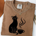 Goth Halloween Cat Tee - Cute Black Cat Coffee Lover Shirt Gift