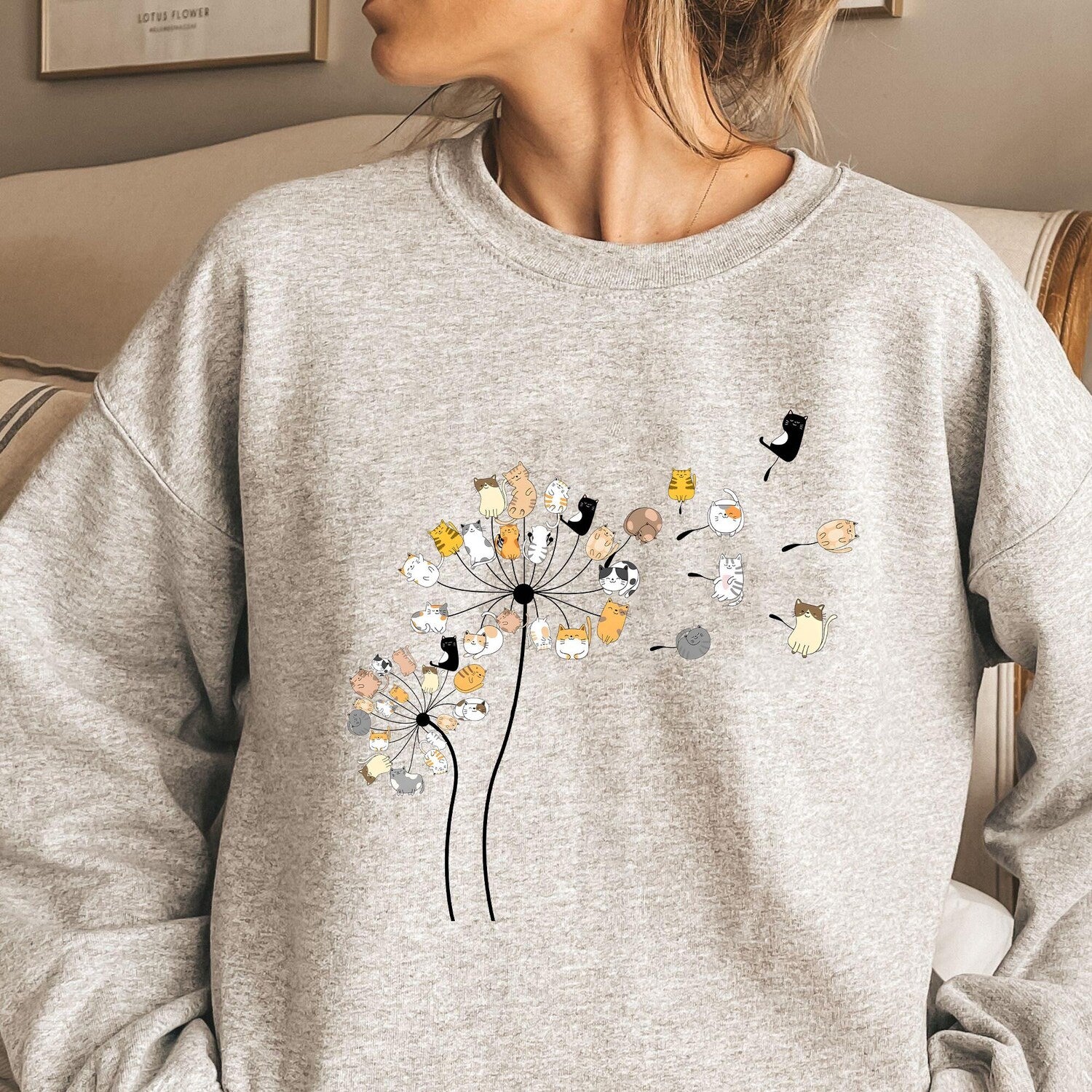 Cats Flower Dandelion Shirt | Floral Cat Mom Tee | Cute Flying Cat Lover Gift
