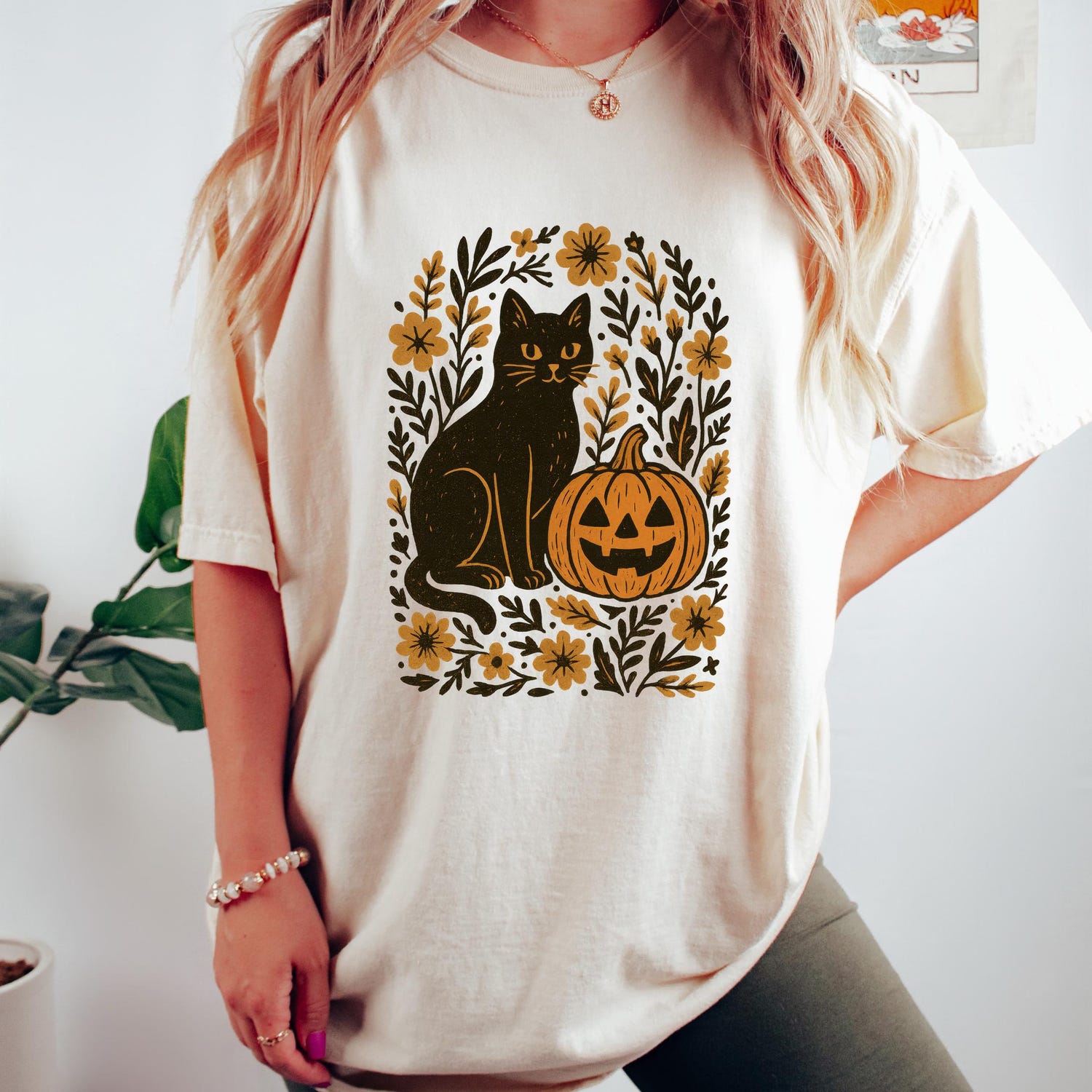Black Cat Comfort Colors Halloween Shirt, Cat Lover Tshirt, Cute Pumpkin Cat Sweatshirt, Cute Cat Mom Gift, Halloween Floral Black Cat Tee