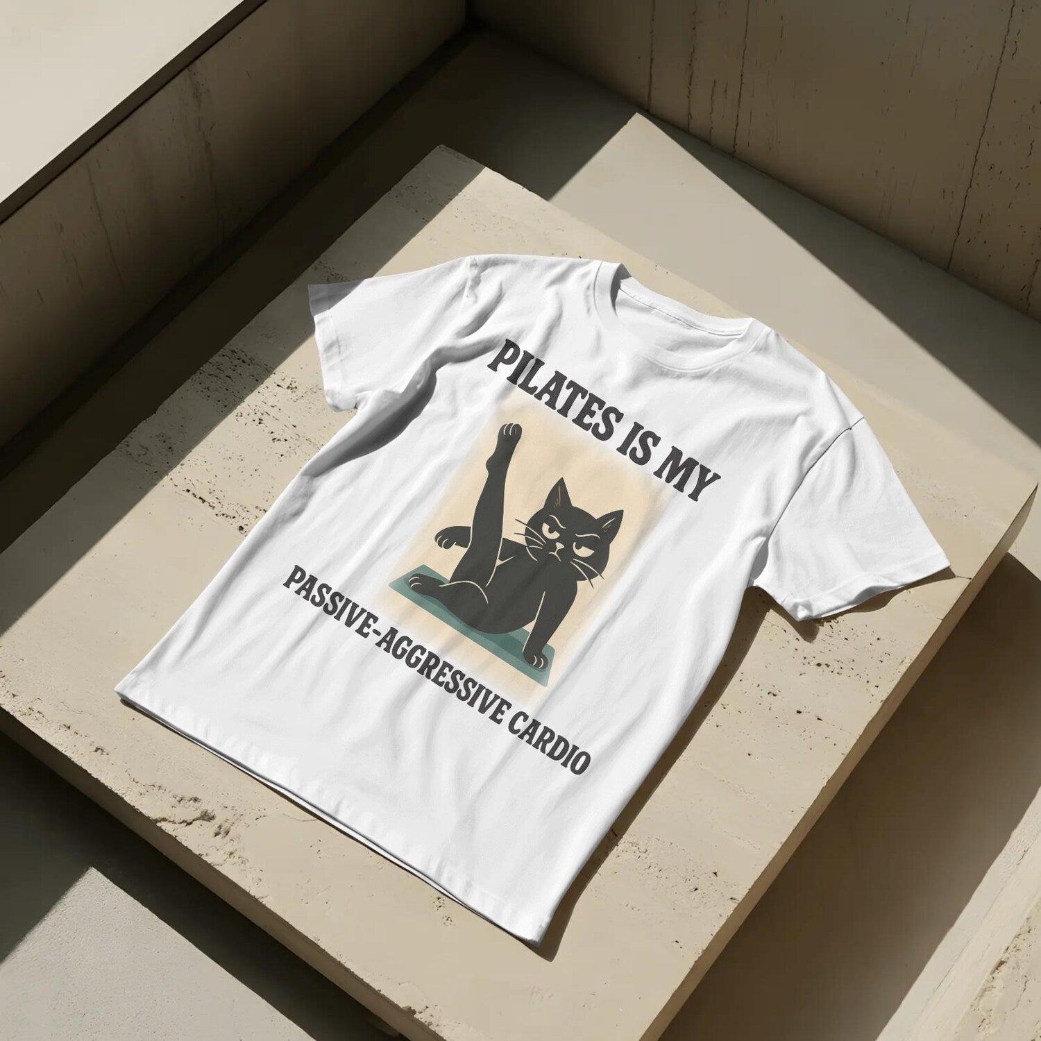 Black Cat Coffee Pilates Shirt, Retro Funny Vintage T-Shirt, Passive Aggressive Cardio Cat Tee Gift