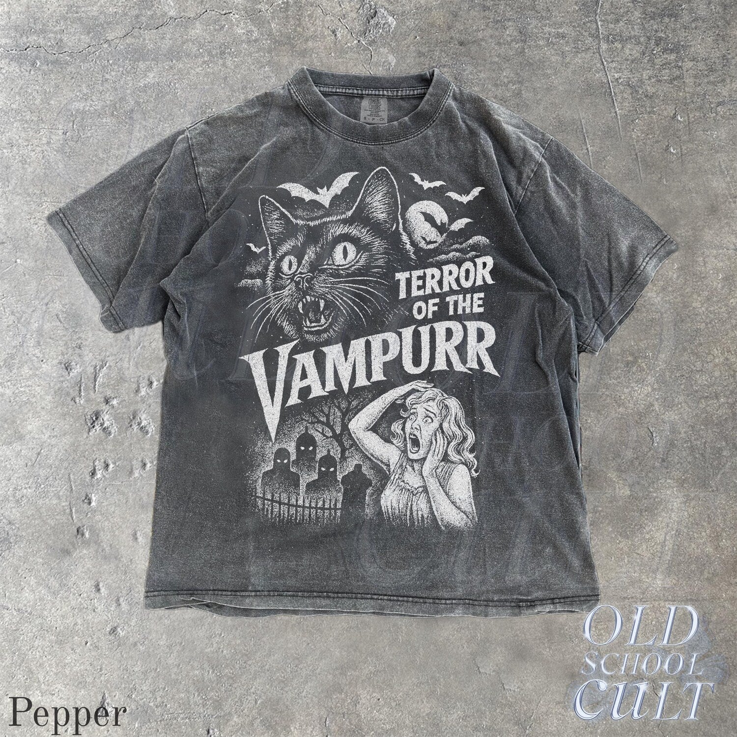 Halloween Cat Vintage Movie T-shirt, Funny Spooky Season Tee, Cat Lover Gift, Retro Vampurr Halloween Shirt, Unisex Vampire Spooky Cat Tee