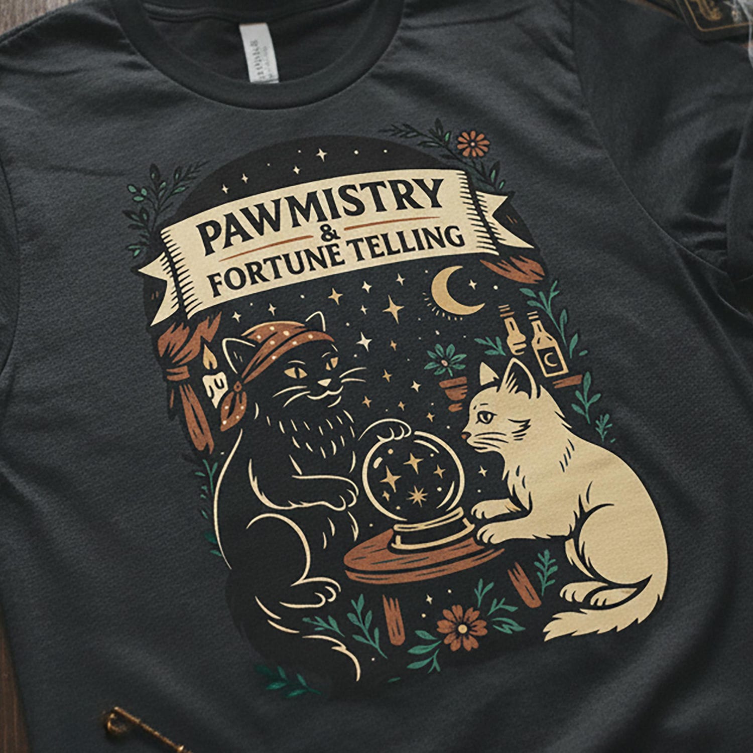 Pawmistry Fortune Telling Cat T-Shirt - Mystical Witchy Halloween Crystal Ball Tee