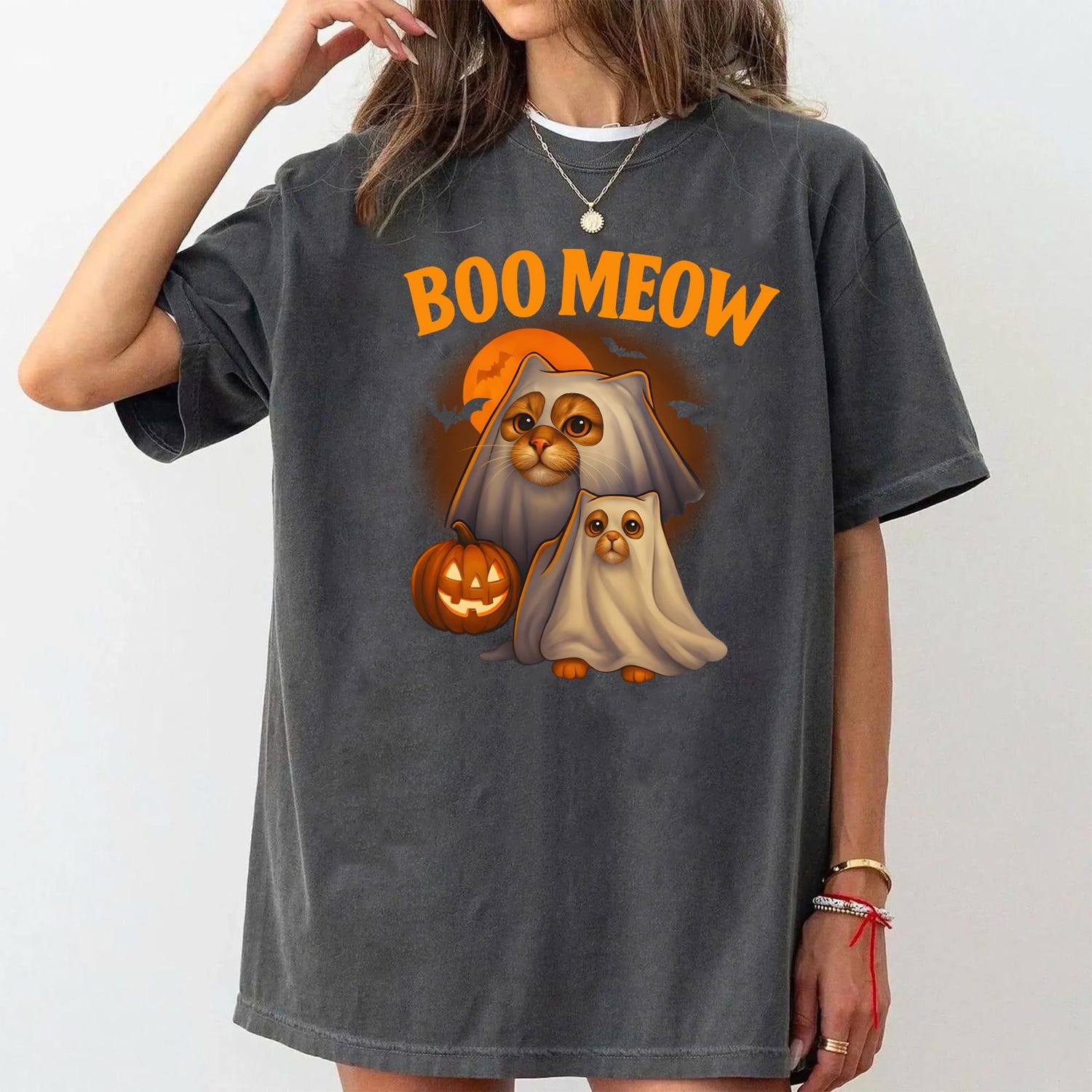 Ghost Kitten Halloween T-Shirt | Spooky Cat Lover Comfort Colors Tee | Cute Ghost Tee