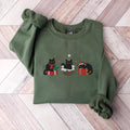 Embroidered Black Cat Christmas Sweatshirt, Funny 'Merry Catmas' Crewneck