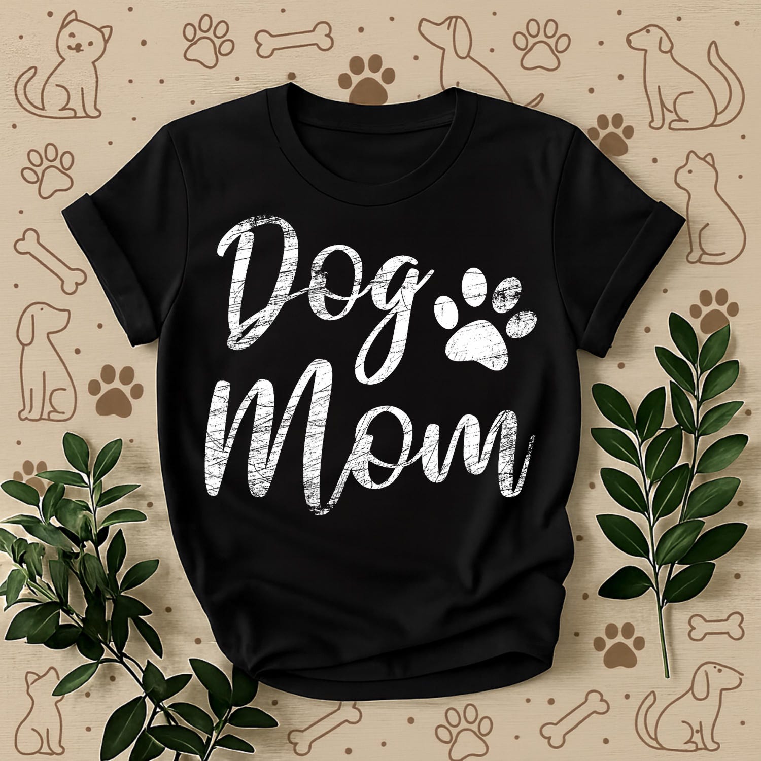 Dog Mom Shirt, Distressed Paw Print Tee, Rustic Pet Mom Graphic Shirt, Dog Lover Gift Tee, Vintage Dog Mom T-Shirt for Women