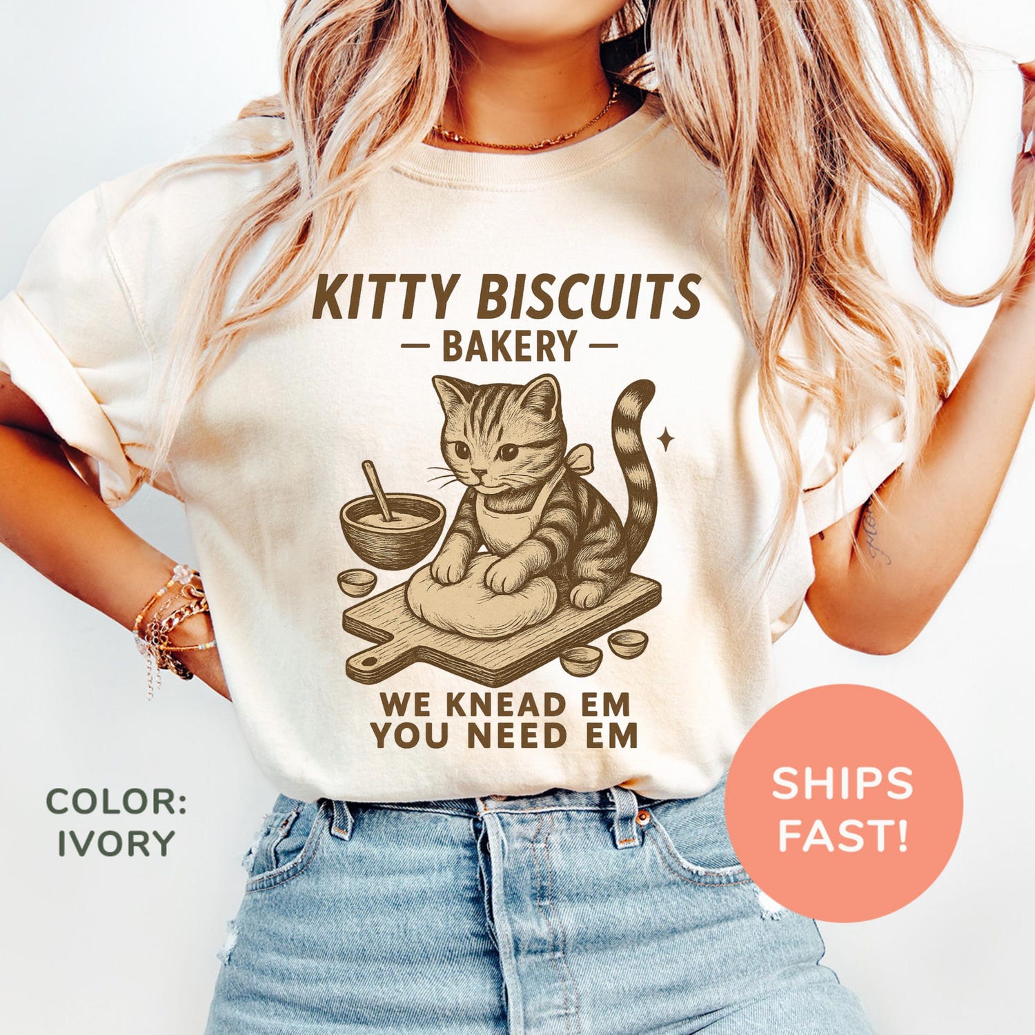 Comfort ColorsÂ® Kitty Biscuits Bakery Shirt Cat Mom Shirt Cute Cat Kneading Shirt Funny Cat Lover Shirt Cat Bakery Shirt Trendy Shirt