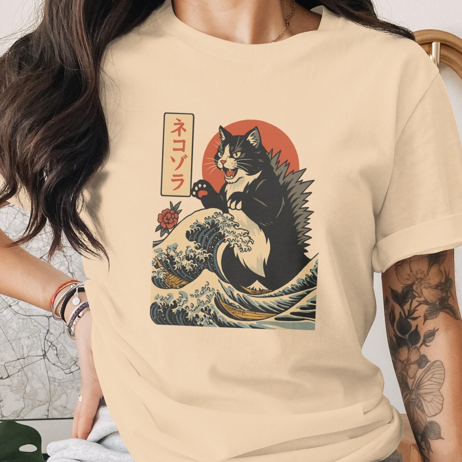 Catzilla Shirt | Japanese Art Cat Great Wave Tee | Funny Cute Cat Lover Gift