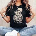 Skeleton Hugging Cat Halloween Tee Spooky Gothic Creepy Cat Lover T-Shirt Gifts