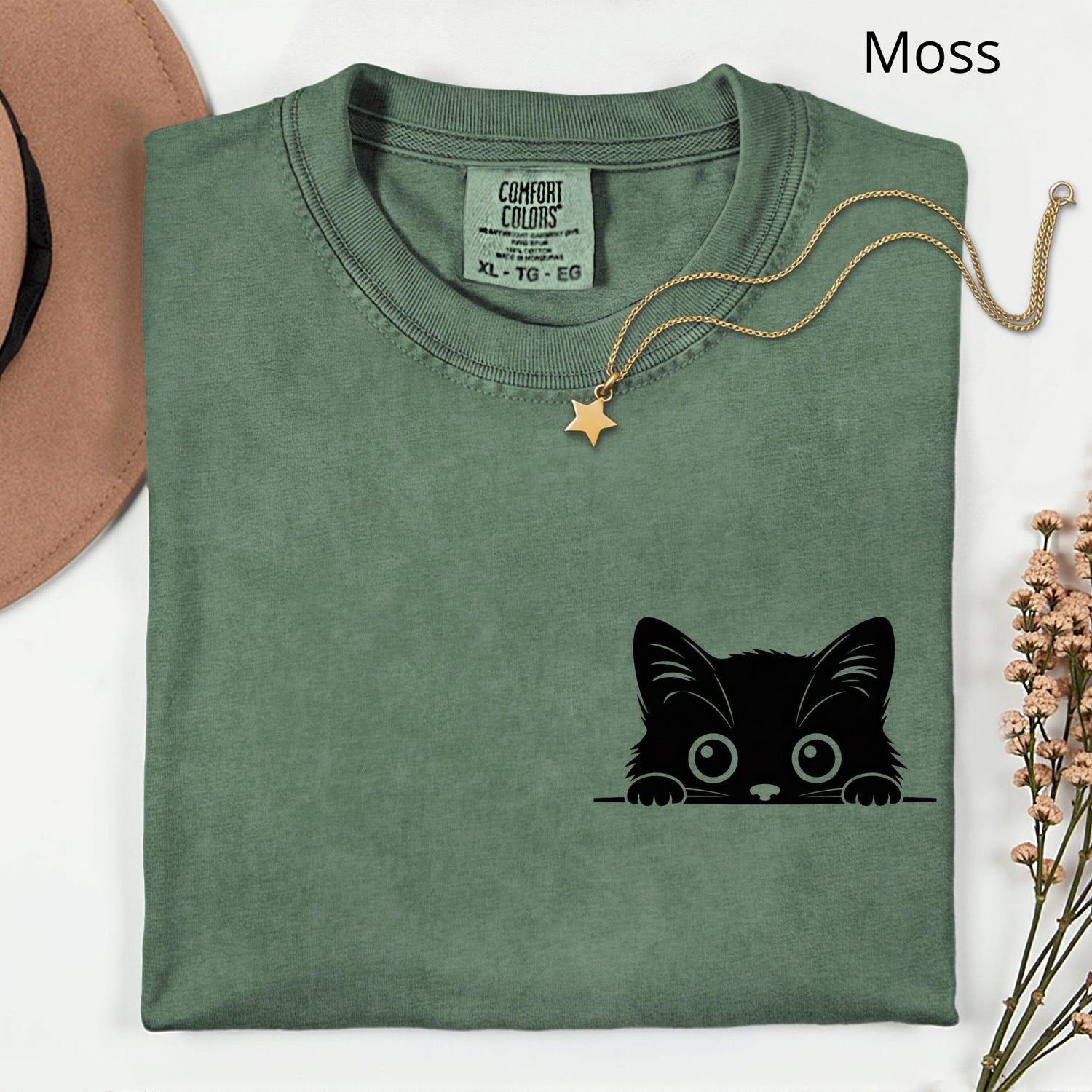 Comfort ColorsÂ® Funny Black Cat Shirt, Cat Peeking Shirt, Cute Cat Shirt, Cat Lover Gift, Cat Mom Shirt, Sarcastic Humor Cat Shirt