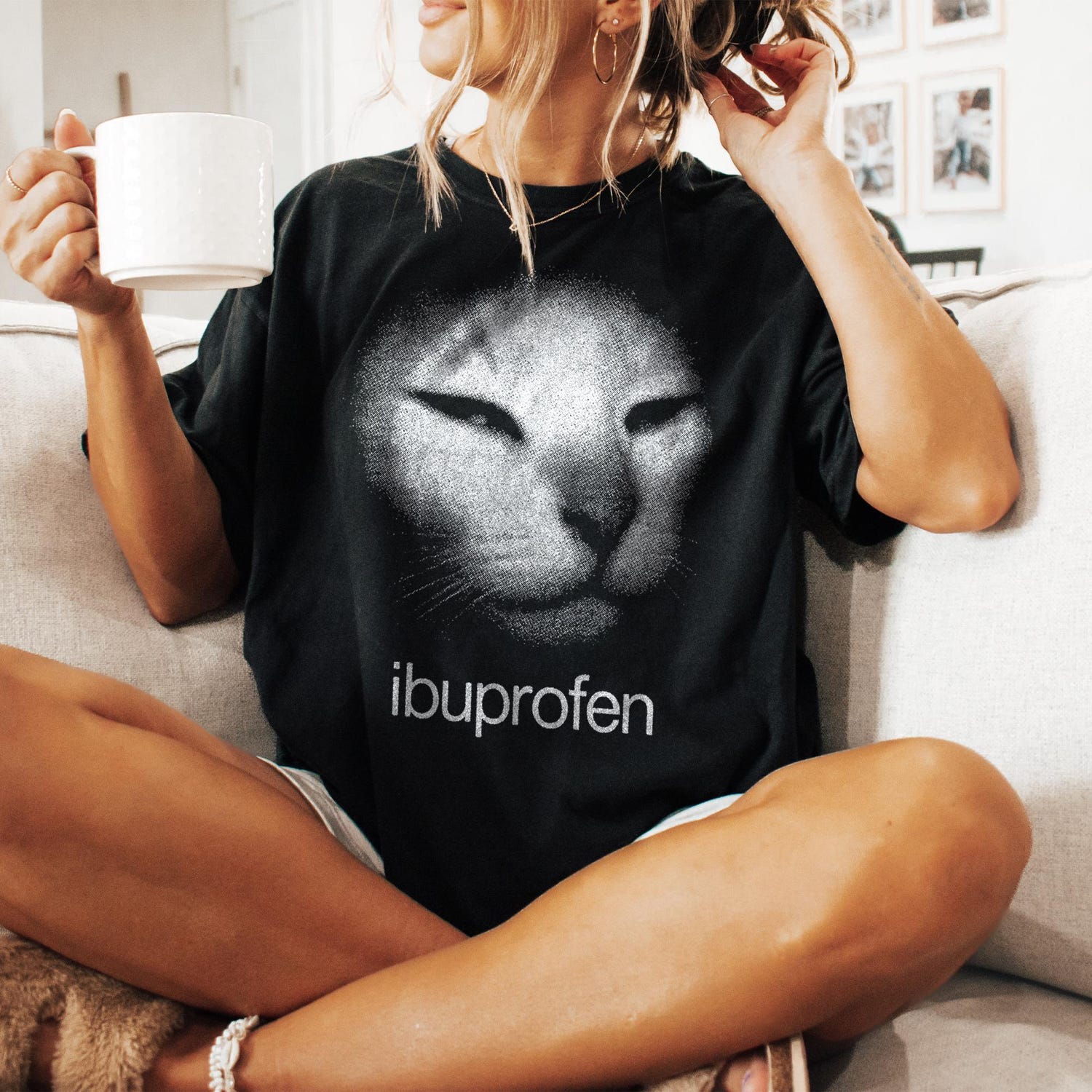 I need Ibuprofen Funny Vintage Graphic Cat T-shirt, Unisex Cotton Shirt, Silly Kitten Tshirt, Meme Shirts, Ironic Tees, Gift for Her Him