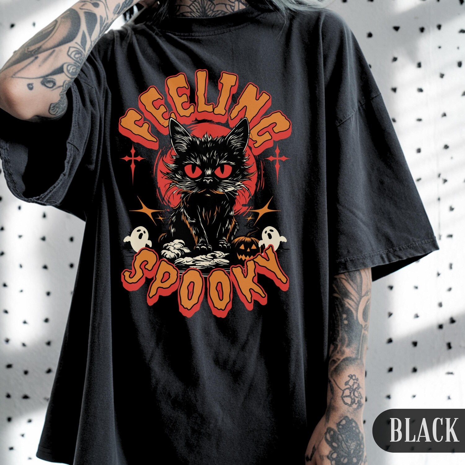 Spooky Cat Lover T-shirt: Vintage Halloween Tee