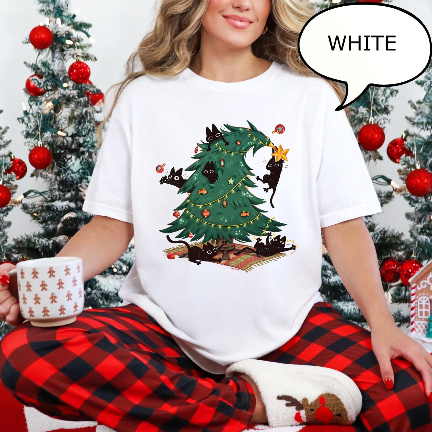 Comfort ColorsÂ® Christmas Tree And Cat T-Shirt, Cute Christmas Shirt, Cat Owner Christmas Gift, Cat Lover Xmas Shirt, Christmas Tree Shirt