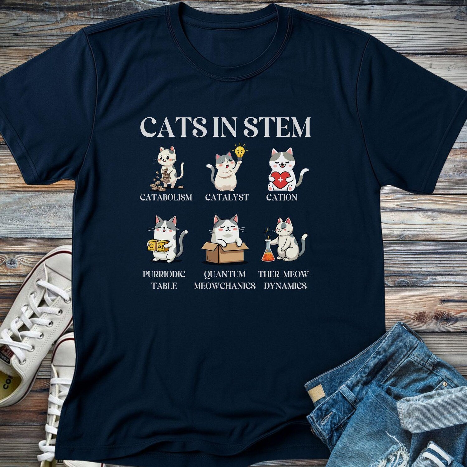 Funny STEM Cats Shirt | Science Teacher Cat Lover Gift | Physics Chemistry Tee