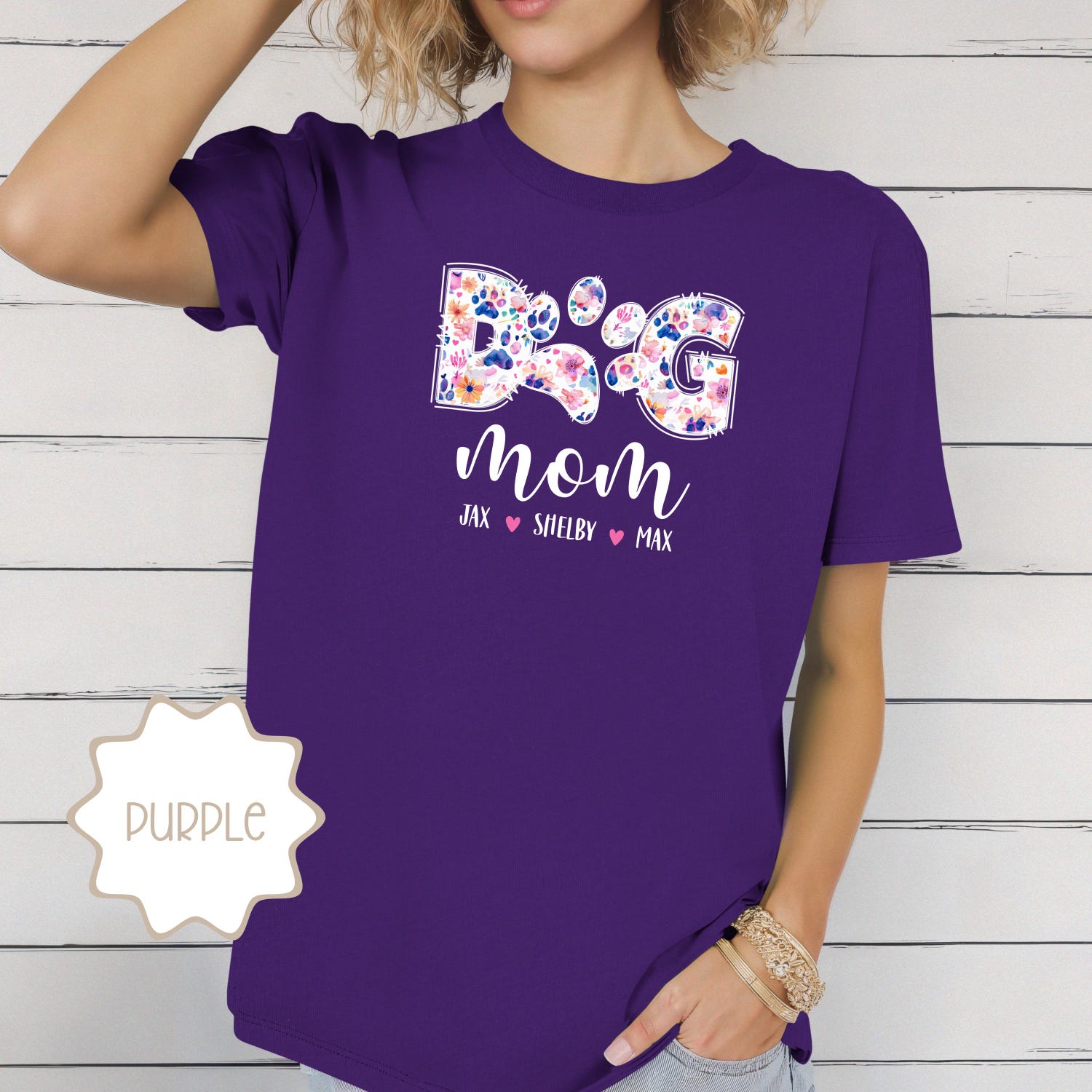 Personalized Dog Mom T-Shirt: Custom Floral Paw Print, Dog Lover Gift