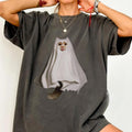 Ghost Kitten Comfort ColorsÂ® Shirt | Retro Halloween Cat Graphic Tee | Spooky Season Gift