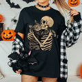 Comfort ColorsÂ® Skeleton Hugging Cat T-Shirt, Halloween Cat Lover Shirt, Cat Mom Dad Shirt, Gothic Cat Shirt, Creepy Cat Tee, Halloween Gift