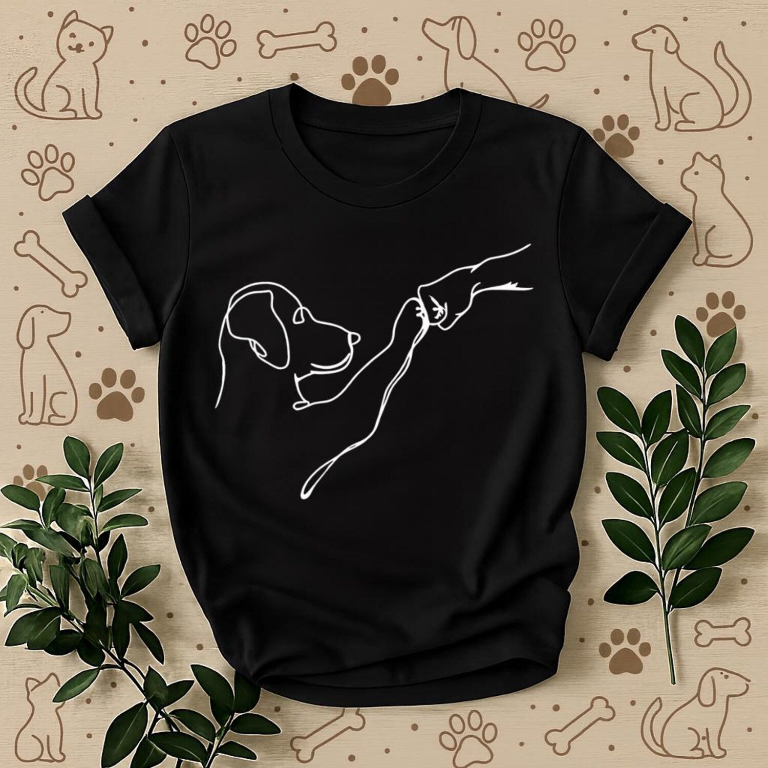 Minimalist Dog Lover Shirt | Line Art Fist Bump Tee | Pet Owner Gift T-Shirt | Puppy Mom Dad Graphic Top