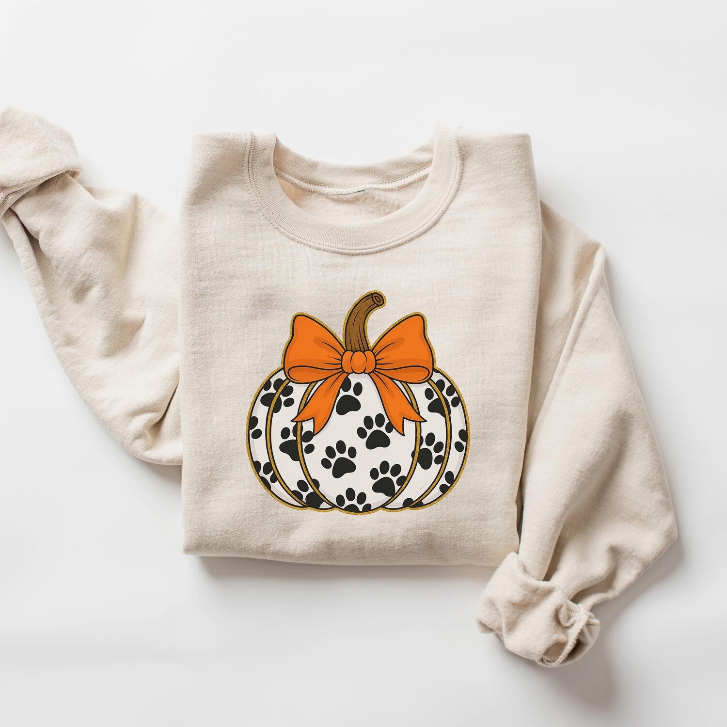 Thanksgiving Fall Pumpkin Sweatshirt, Dog Lover Shirt, Pumpkin Dog Tshirt, Cute Dog Mom Gift, Coquette Paw Print Shirt, Preppy Dog Paw Tee