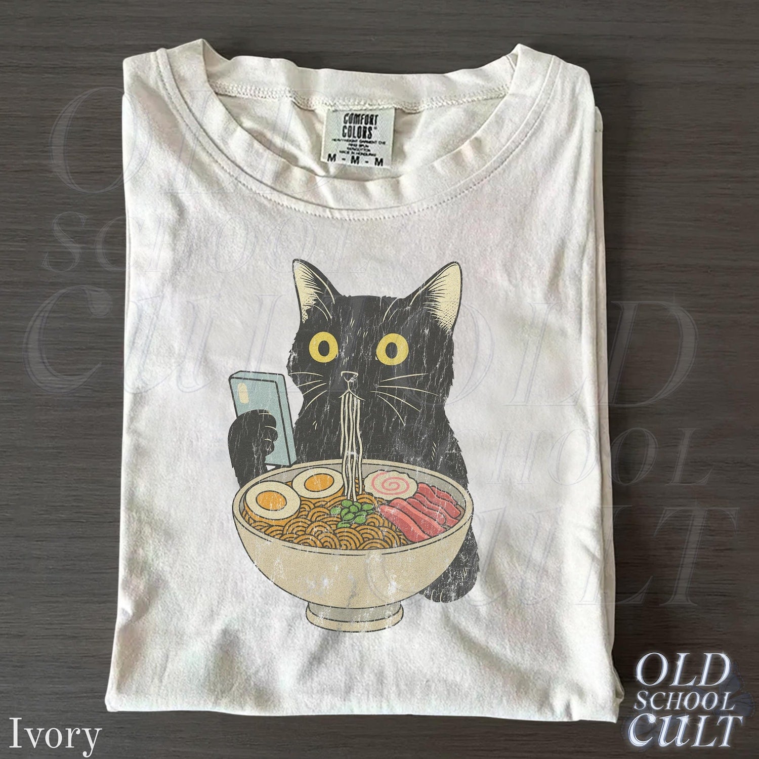 Cat Ramen Unisex T-shirt Eating Funny Graphic Tee Kitty