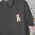 Cute Cat Illustration T-shirt, Cat Lover Gift, Cat With Headphones Tee, White Cat Chest Design, Relaxed Cat Listening to Music Shirt