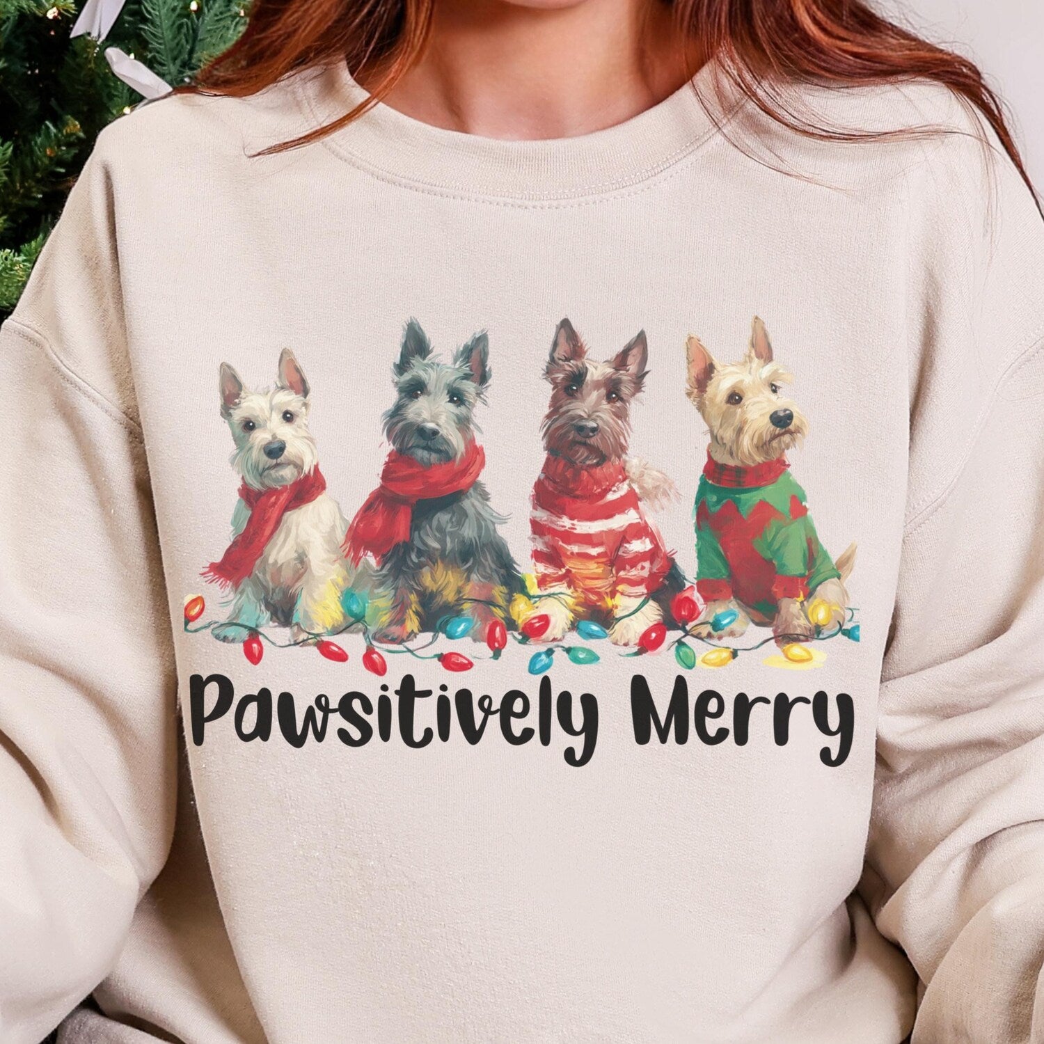 Christmas Dog Lover Sweatshirt, Scottish Terrier Crewneck, Dog Mom and Dad Holiday Shirt