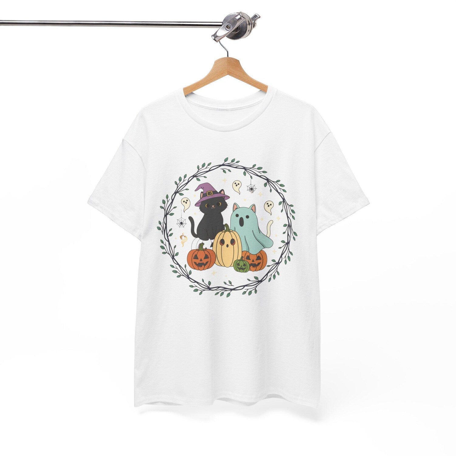 Halloween Cat Shirt , Cute Ghost Cats and Pumpkins Tee, Funny Black Cat T-Shirt, Spooky Season Top, Fall Aesthetic Graphic Tee
