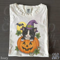 Halloween Cat T-Shirt, Cute Kitten in Pumpkin Graphic Tee, Spooky Witch Hat Cat Lover Shirt, Comfort ColorsÂ® Ivory Fall Top